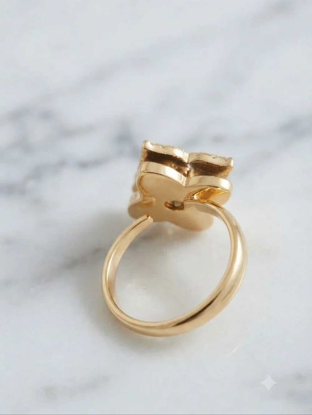 Anti Anxiety Fidget Clover CZ Adjustable Ring Gold Tone